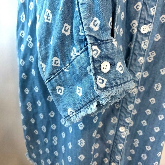 Cloth & Stone Anthropologie Women’s Print Chambray Roll Tab Shirt Dress - Picture 5 of 9